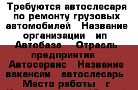 Требуются автослесаря по ремонту грузовых автомобилей › Название организации ­ ип “Автобаза“ › Отрасль предприятия ­ Автосервис › Название вакансии ­ автослесарь › Место работы ­ г. Краснодар пос. Южный ул. Северная 65 › Подчинение ­ Александр Викторович - Краснодарский край, Краснодар г. Работа » Вакансии   . Краснодарский край,Краснодар г.